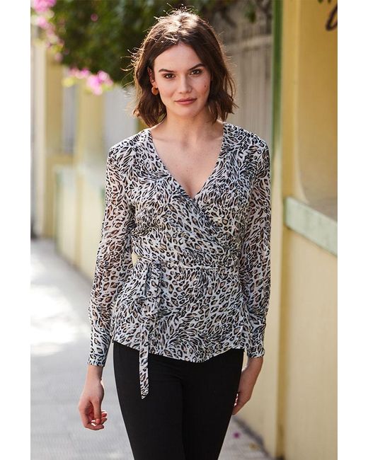 Sosandar Gray Print Wrap Top