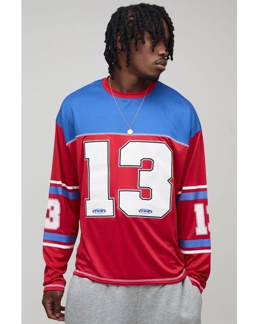 BoohooMAN Red Tall Oversized Boxy Applique 13 Sports Top for men