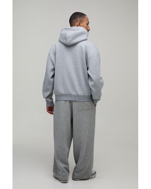 BoohooMAN Gray Oversized Boxy Script Embroidered Hoodie for men