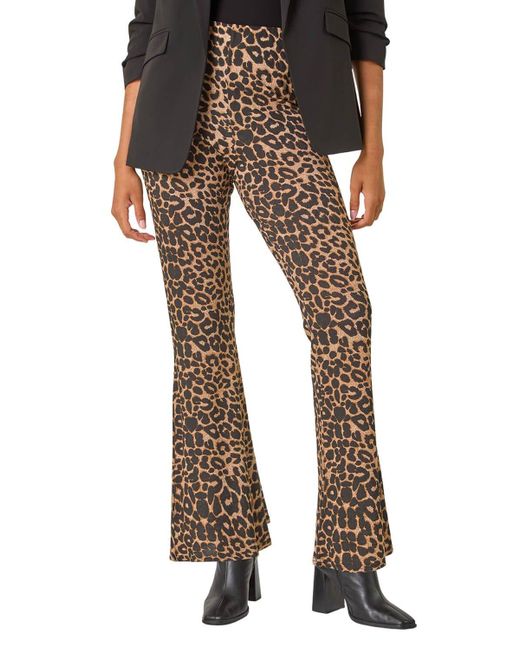 Roman Black Animal Print Flare Stretch Trouser