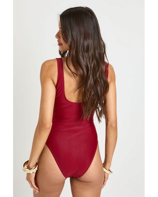 Boohoo Red Tummy Control Wrap Detail Swimsuit