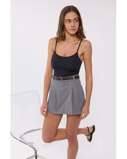 Hiccup Gray High-Waist Mini Pleated Cotton Skort With Belt