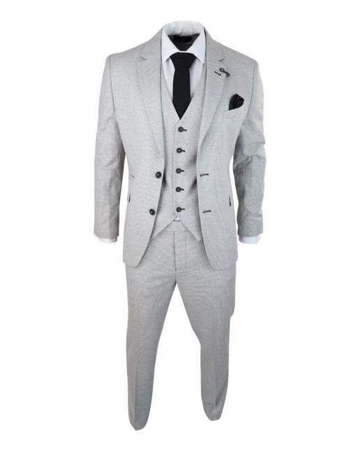 Infinity Leather Gray 3 Piece Light Check Tweed Retro Classic Suit for men