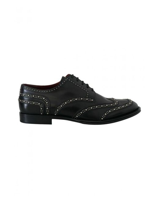 Dolce & Gabbana Black Leather Derby Dress Studded Shoes for men