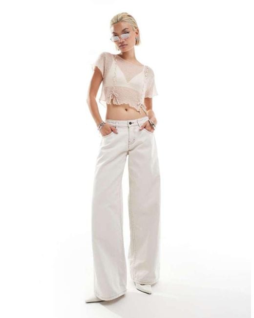 Motel White Roomy Wide Leg Low Rise Jeans