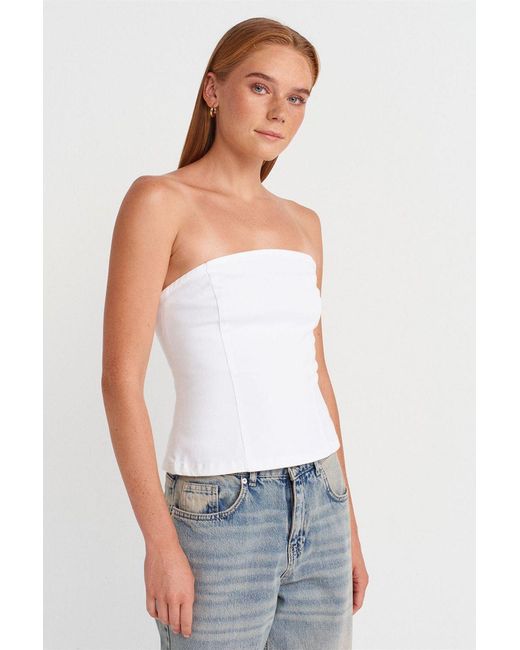Dilvin Strapless Fitted Peplum Blouse in het White