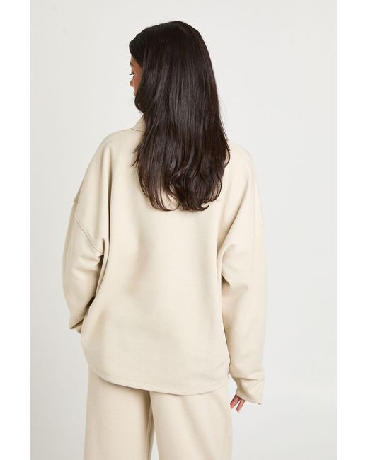 Boohoo Natural Interlock Collared Rugby Sweatshirt