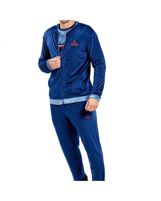 Munich Blue Long Sleeve Velvet Pajama Jacket Mudp0153 for men