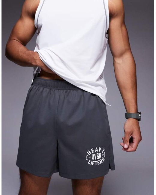 4505 Blue Heavy Lifting Graphic Training Shorts With Zip Pockets for men