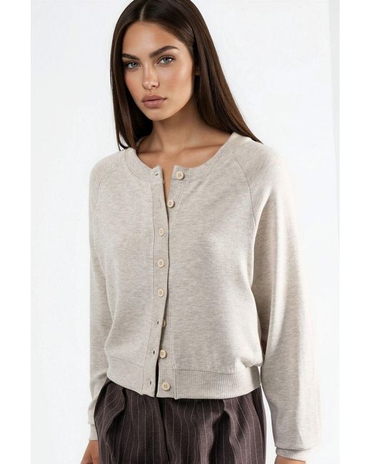 Busem White Crew Neck Buttoned Cardigan