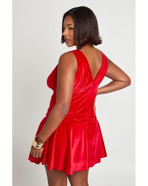 Boohoo Red Plus Ruched Bust Drape Front Skater Dress