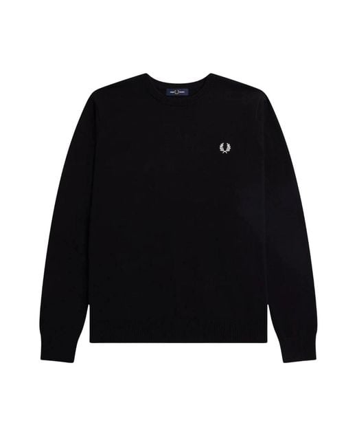 Fred Perry Black Graphic Laurel Wreath Jumper Cotton for men