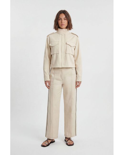 Karen Millen Natural Tailored Military Cotton Striped Jacket