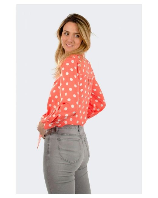 Oasis Red Coral Polka Dot Tie Front Blouse