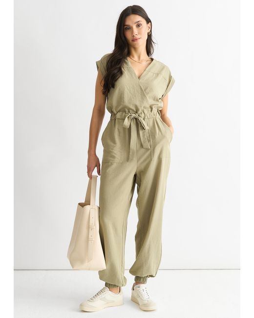Gini London Natural Wrap Belted Utility Jumpsuit