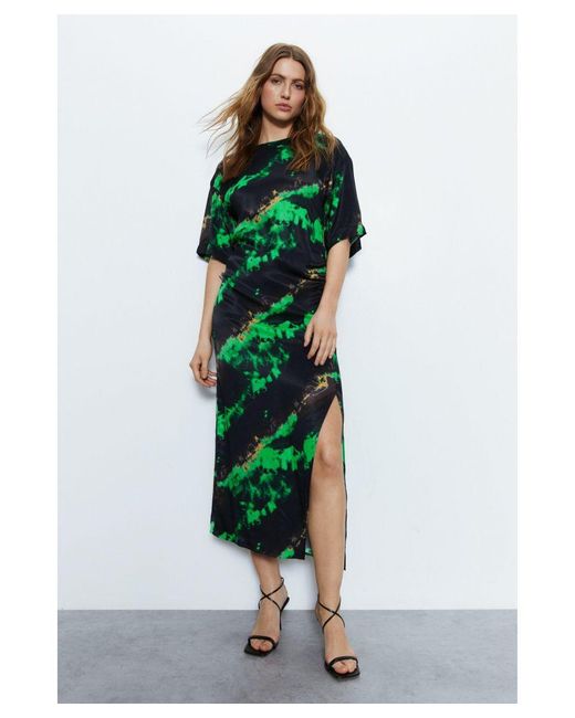 Warehouse Green Premium Printed Midi Dress With Side Split