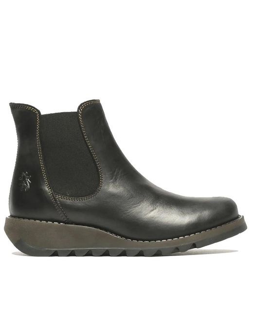Fly London Brown Salv Chelsea Leather Ankle Casual Wedge Heel Boots