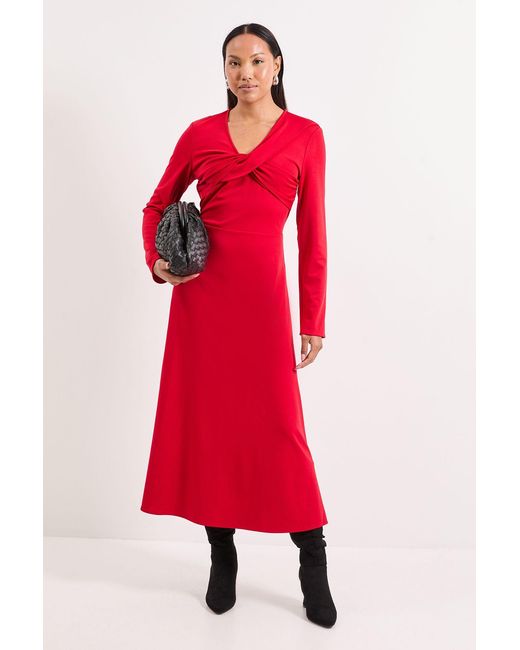 PRINCIPLES Red Twist V Neck Fit & Flare Ponte Midaxi Dress