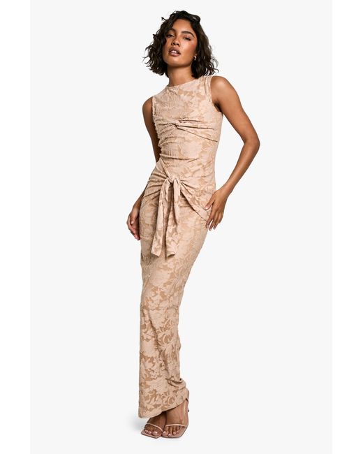 Boohoo Natural Tall Burnout Floral Tie Twist Maxi Dress