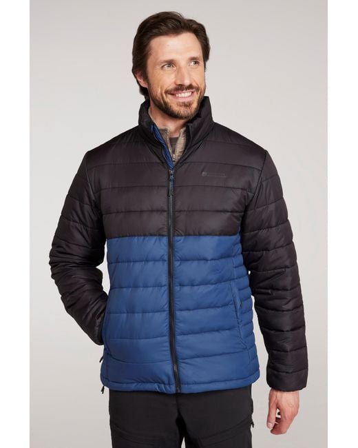 Mountain Warehouse Blue 'Deaks' Padded Jacket With Zipped Pockets Water Resistant Coat for men