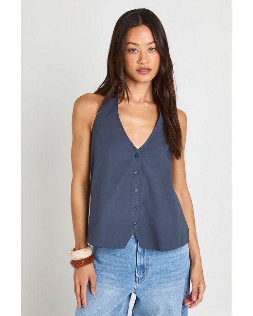 Boohoo Blue Tall Relaxed Fit Halterneck Waistcoat