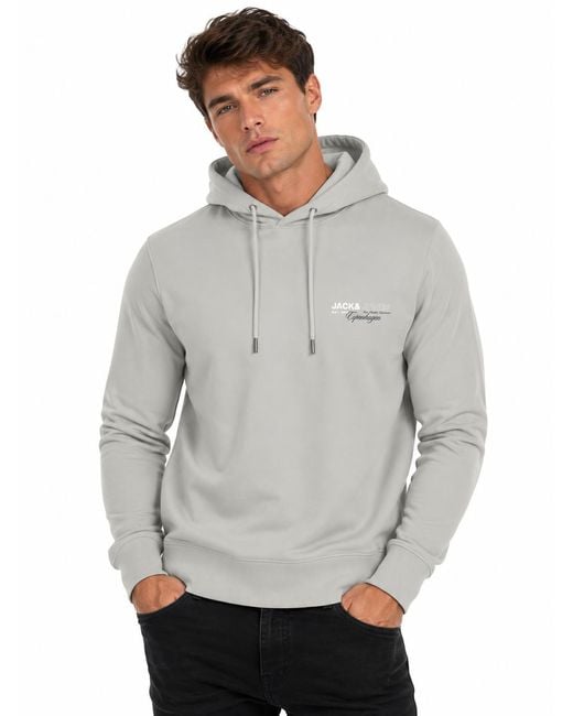 Jack & Jones Gray Hoodie Hooded Pullover for men