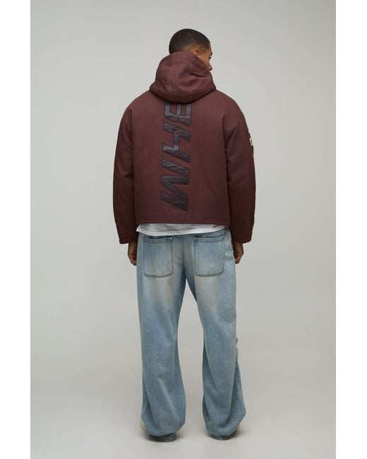 BoohooMAN Brown Oversized Applique Twill Hooded Peaked Cagoule for men