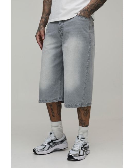BoohooMAN Gray Tall Essential Longline Denim Jorts for men