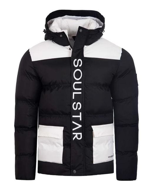 Soulstar Black Soul Star Quilted Puffer Jacket Hooded Winter Coat for men