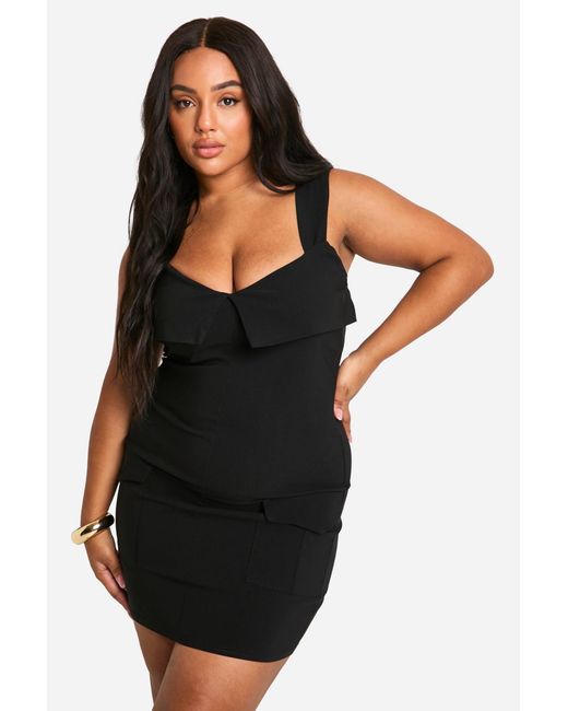 Boohoo Black Plus Bengaline Fold Detail Utility Bodycon Dress