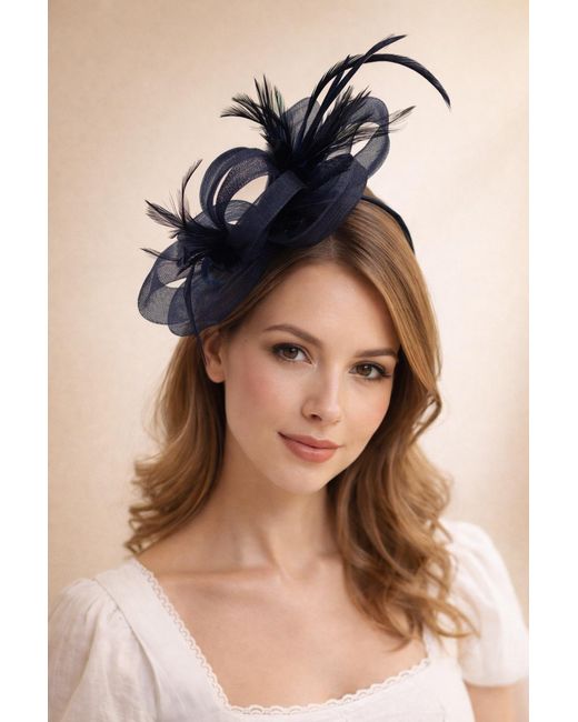 SVNX Blue Bow Feather Fascinator