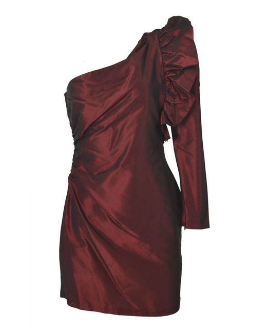 TOPSHOP Red Taffeta One Shoulder Dress