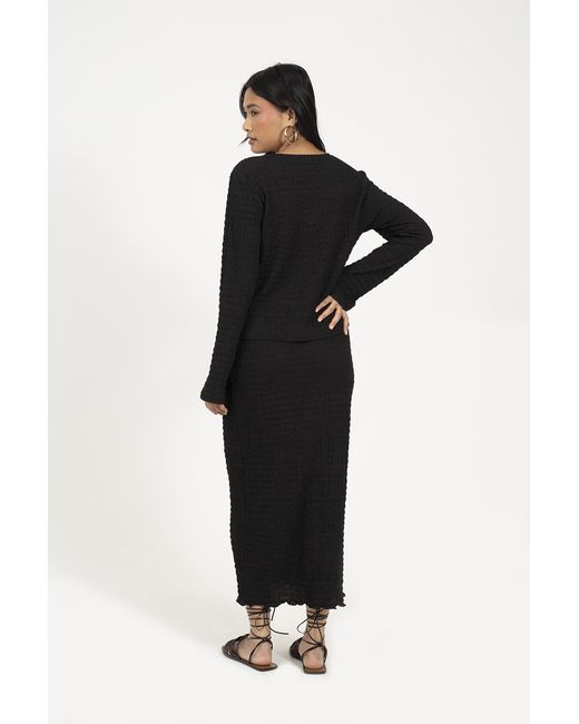 Brave Soul Black Textured Long Sleeve Tie Front Top