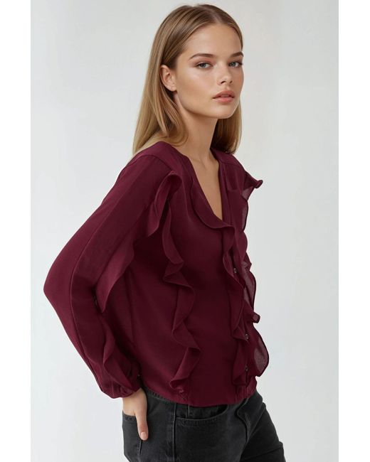 Hiccup Red Tippet Collar Flounced Bohemian Shirt