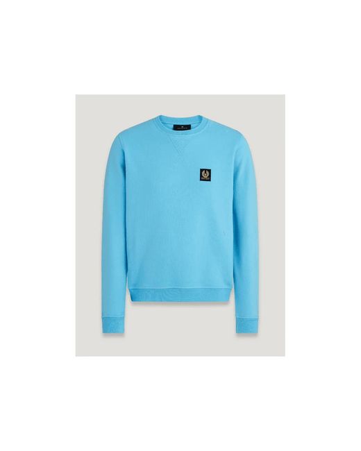 Belstaff Blue Crew Neck Sweatshirt With Logo Patch for men