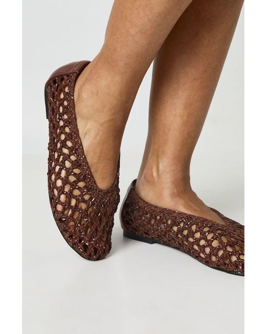 Boohoo Brown Wide Fit Woven Detail Ballerina