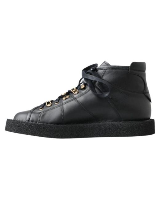 Dolce & Gabbana Black Leather Slip On Stretch Boots for men