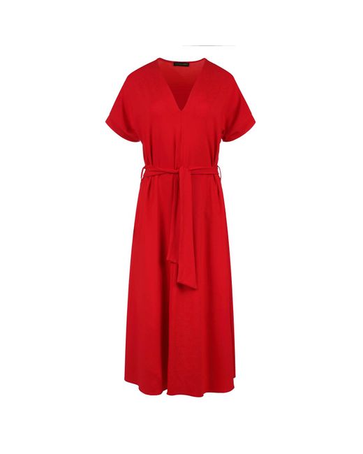 Conquista Red Jersey Belted Midi Dress