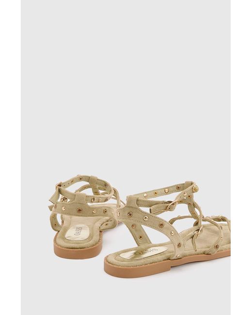 Oasis Green Luca Faux Suede Studded Gladiator Flat Sandals