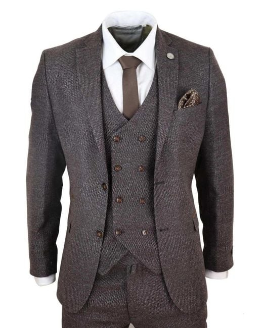 TruClothing Black Wool 3 Piece Suit Double Breasted Tweed Peaky Blinders 1920 Canvas for men