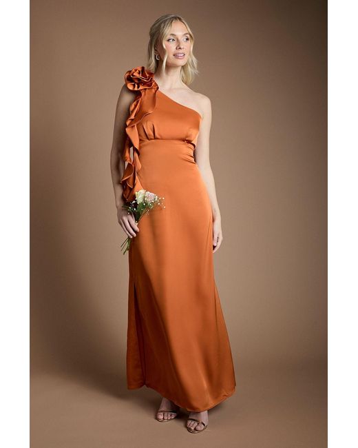 Oasis Brown Corsage One Shoulder Maxi Bridesmaid Dress