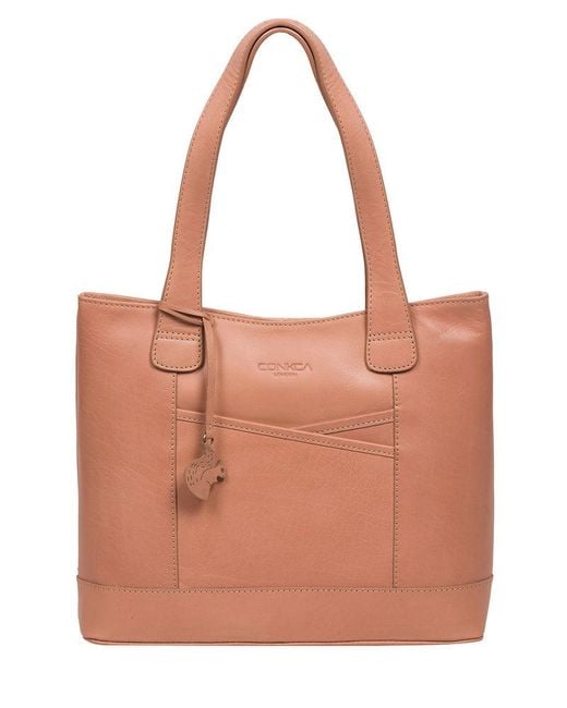 Conkca Brown 'Little Patience' Subtle Leather Tote Bag