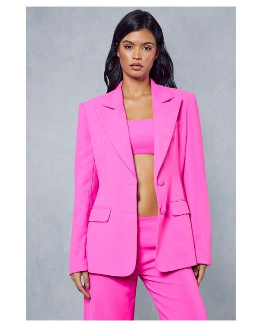 MissPap Pink Tailored Premium Structured Contrast Cinched Blazer