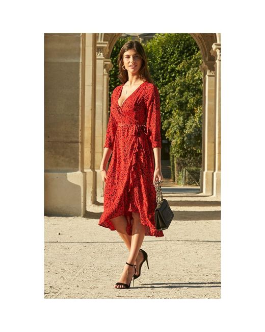 Sosandar Multicolor Print Ruffle Hem Midi Wrap Dress