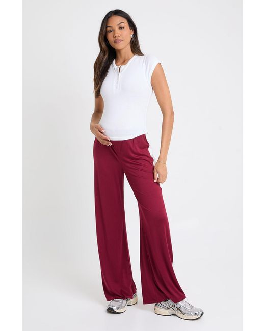 Boohoo Red Maternity Contrast Side Stripe Wide Leg Trousers