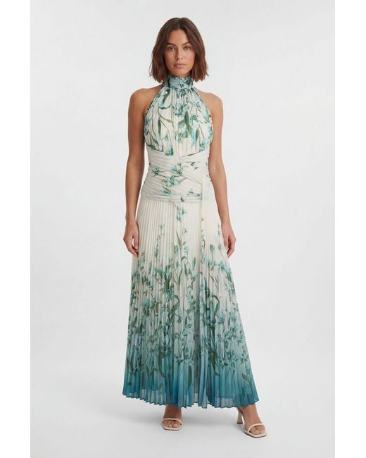 Karen Millen Blue Ombre Crinkle Halter Neck Georgette Draped Woven Maxi Dress