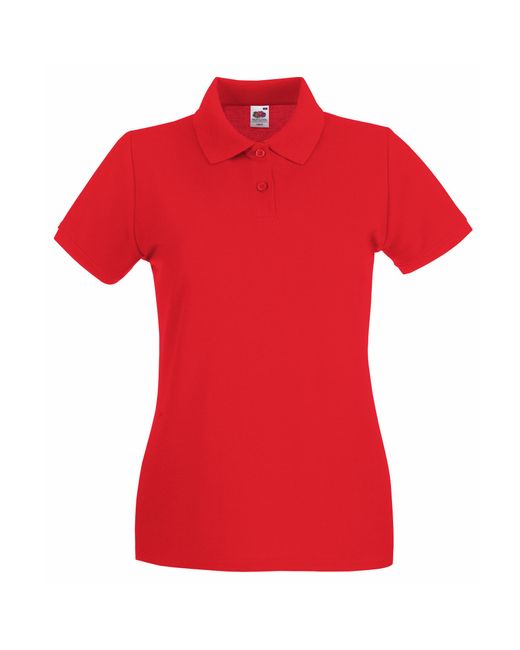 Fruit Of The Loom Red Ladies Lady-Fit Premium Short Sleeve Polo Shirt Cotton
