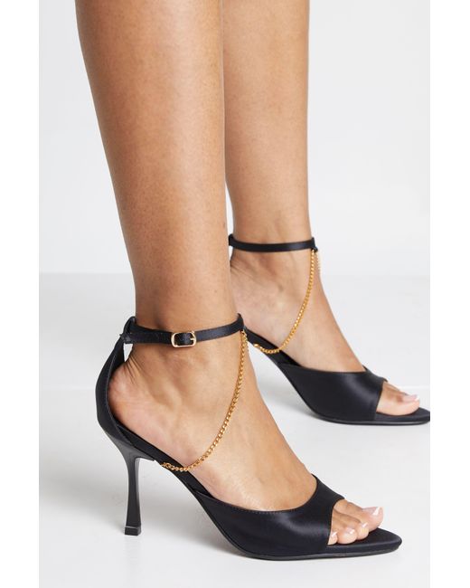 Boohoo Black Low Stiletto Textured Chain Detail 2 Part Heels