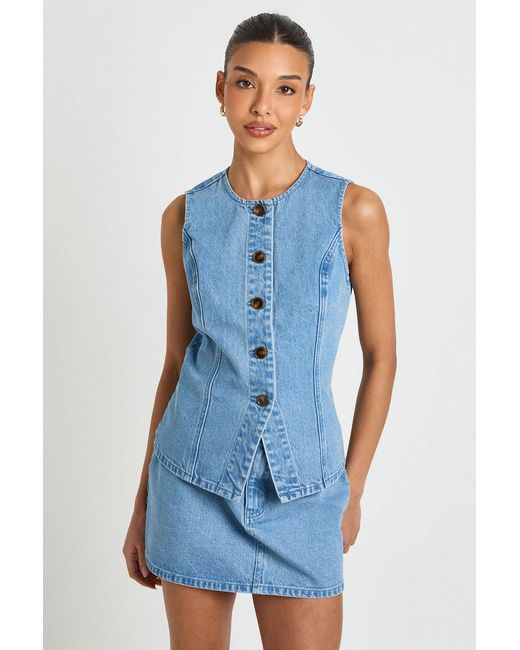 Boohoo Blue Button Down Waistcoat