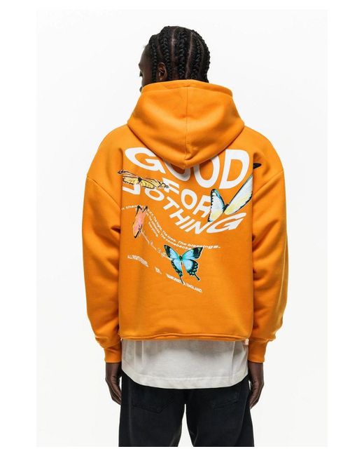 Good For Nothing Orange Oversized Cotton Blend Printed Hoodie for men